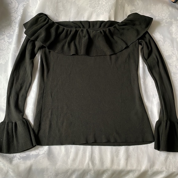 Ann Taylor long sleeve tight knit off shoulder sweater dark green Sz M - Picture 3 of 6